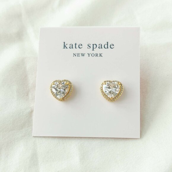 Kate Spade My Love Pavé Heart Clear Gold Stud Earrings - Picture 1 of 3